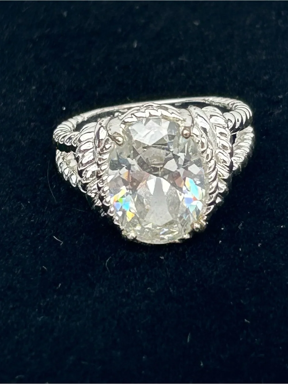 NVC Silver Twisted Rope Ring with 5 3/4 CT Clear Stone Size 8